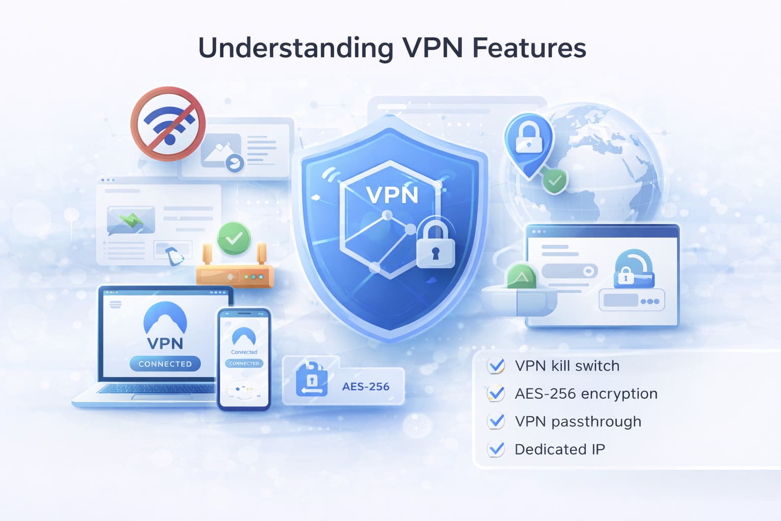 vpn features interface kill switch encryption dedicated ip settings